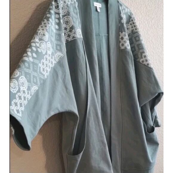 Garnet Hill NEW Green 3/4 Dolman Sleeve French Terry Kimono Relaxed Cardigan S - Picture 4 of 16